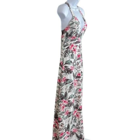 Sim & Sam Womens Pink/Gray/Green Tropical Smocked Lined V-Neck Maxi Dres… - Picture 6 of 14